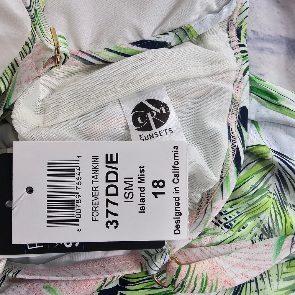 Sunsets Forever Tankini Top WOMENS 18 Island Mist Green Palm Leaf Beach Swim - Picture 8 of 10
